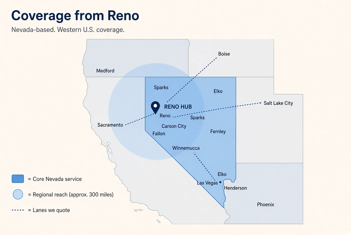 Nevada Lane coverage from Reno across Nevada, California, Utah, Idaho, Oregon, and Arizona